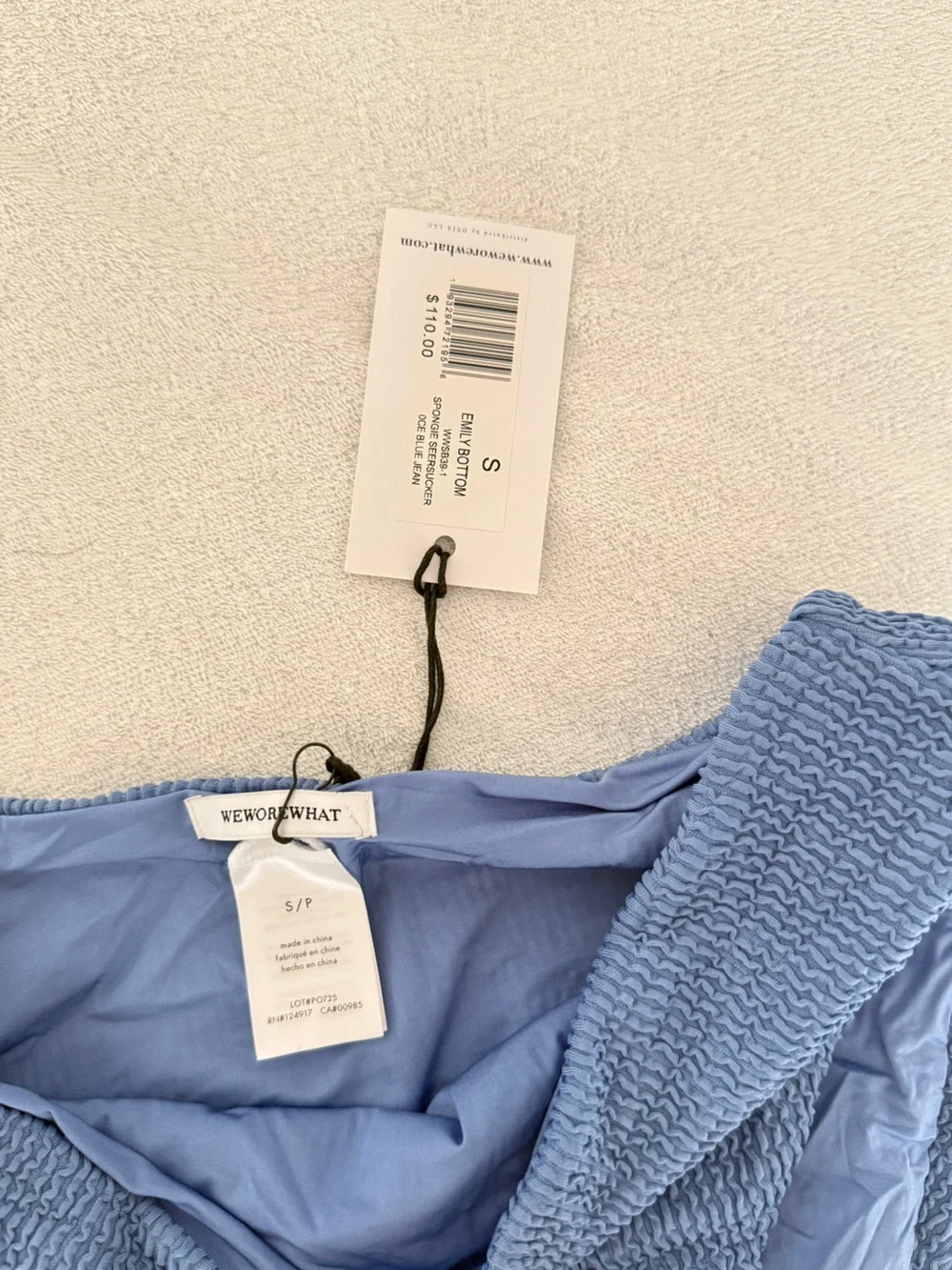 NWT/WeWoreWhat Blue Crinkle Emily Bikini Bottoms-S